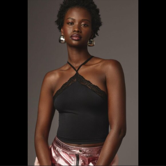 Brand New by Anthropologie The Renna Seamless Lace-Trim Halter Tank Top - Picture 1 of 4